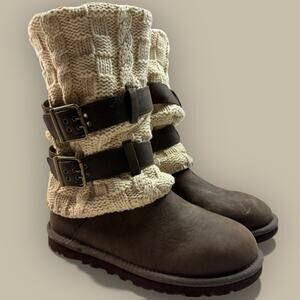 UGG Cassidee Tall Leather Cable Knit Winter Boots Buckle Size 6 Y2K Slouchy Tan